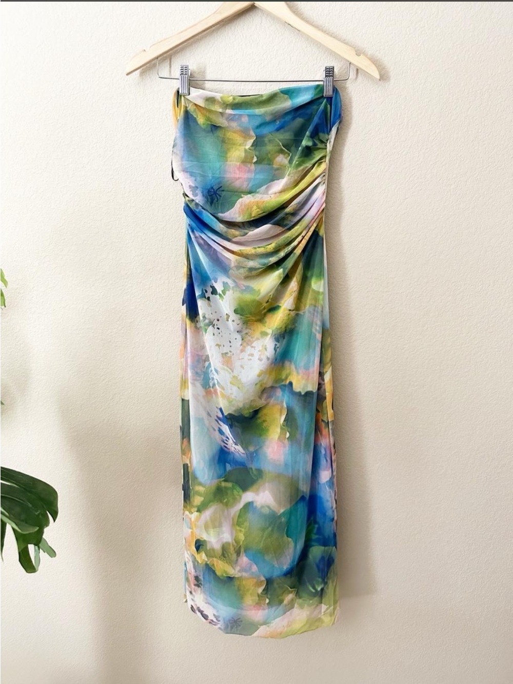 Zara Ruched Printed Midi Bodycon Dress Size M